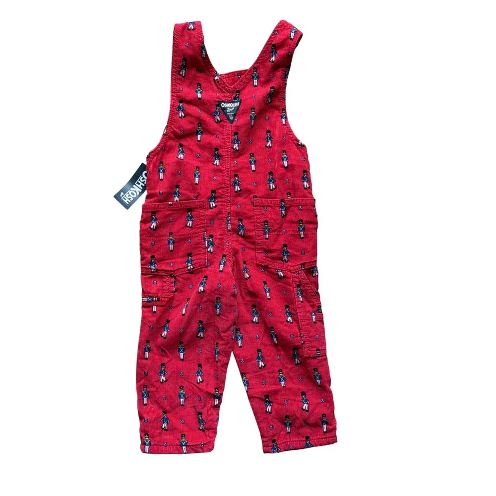 OshKosh B'gosh Corduroy Overalls Kids 2T Red Nutcracker Green Colorblock Bundle